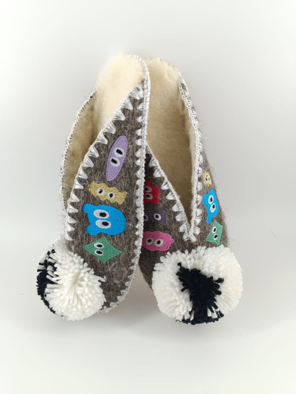 All Eyes On Feet | Women’s Handmade Wool Slippers | Colourful Embroidery and Pom Pom