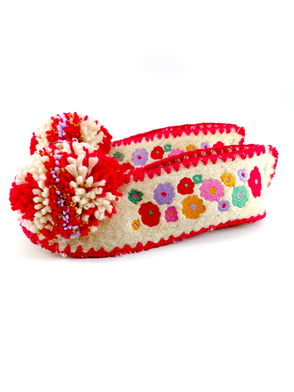Pretty in Red - Women's Pompom and Wool Slippers