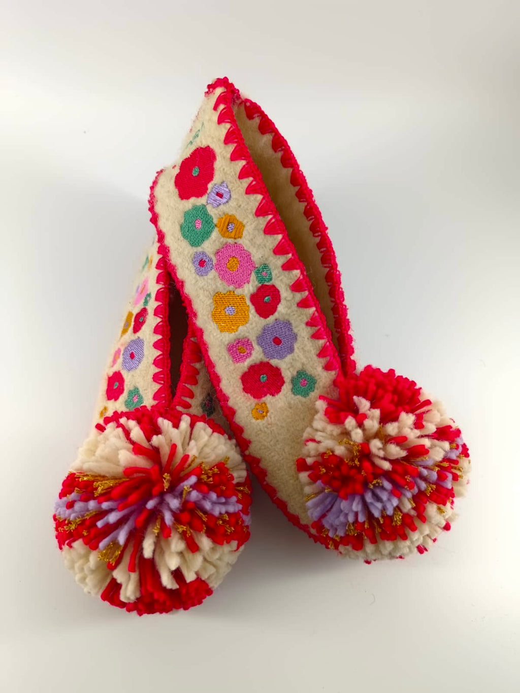Pretty In Red | Women's Handmade Wool Slippers | Colourful Embroidery