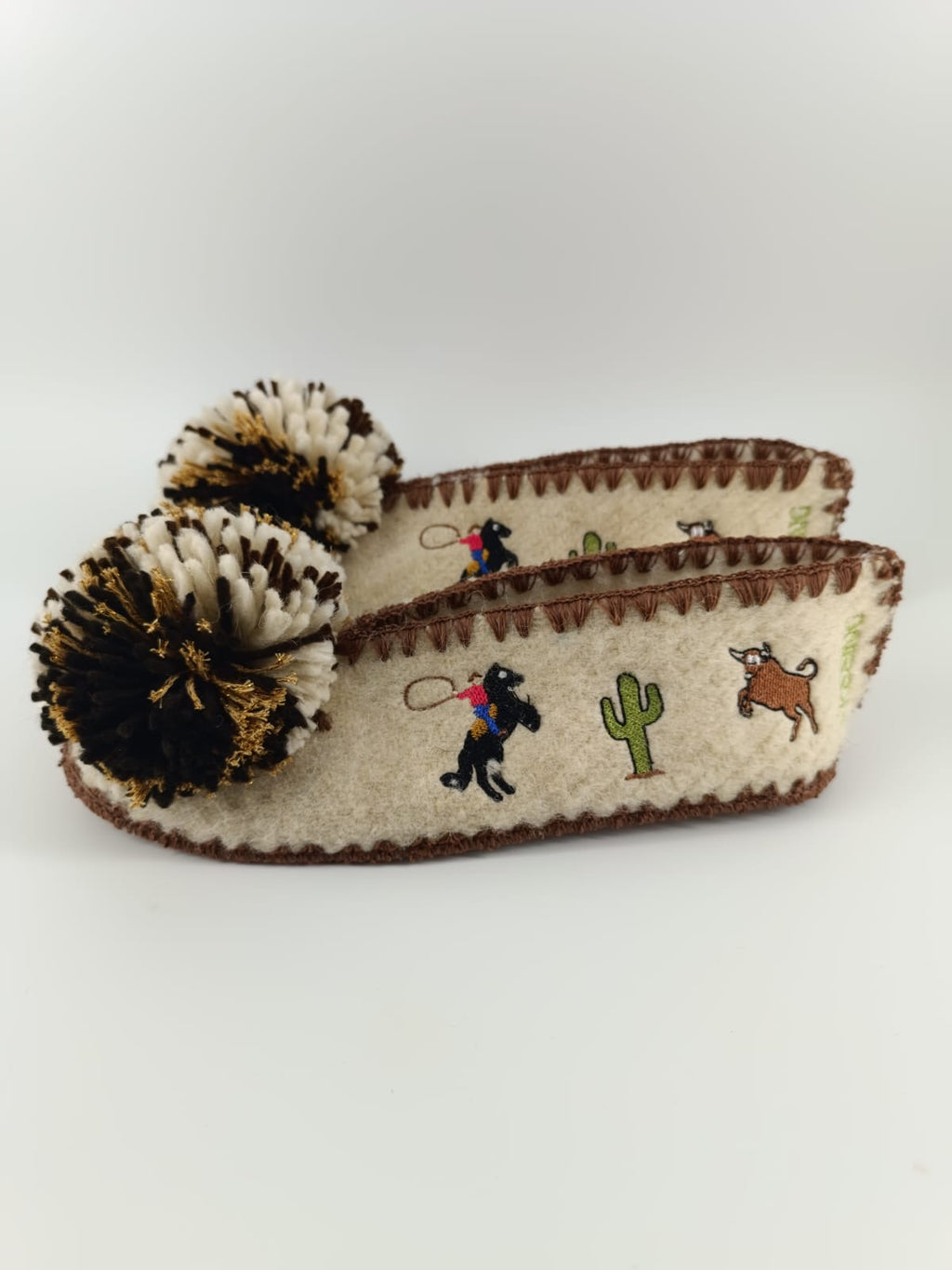 Prickly Pair | Women’s Handmade Wool Slippers | Fun Embroidery & Pom Pom.